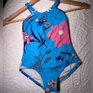 Kanu Surf Blue and Pink Floral Kids One Piece